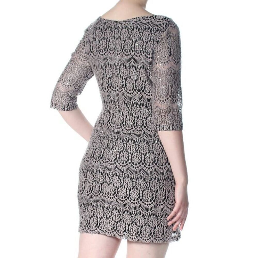 J Howard Missy Women’s Size 16 Lace Overlay Shift Dress Beige 3/4 Sleeve NWT - Picture 2 of 12